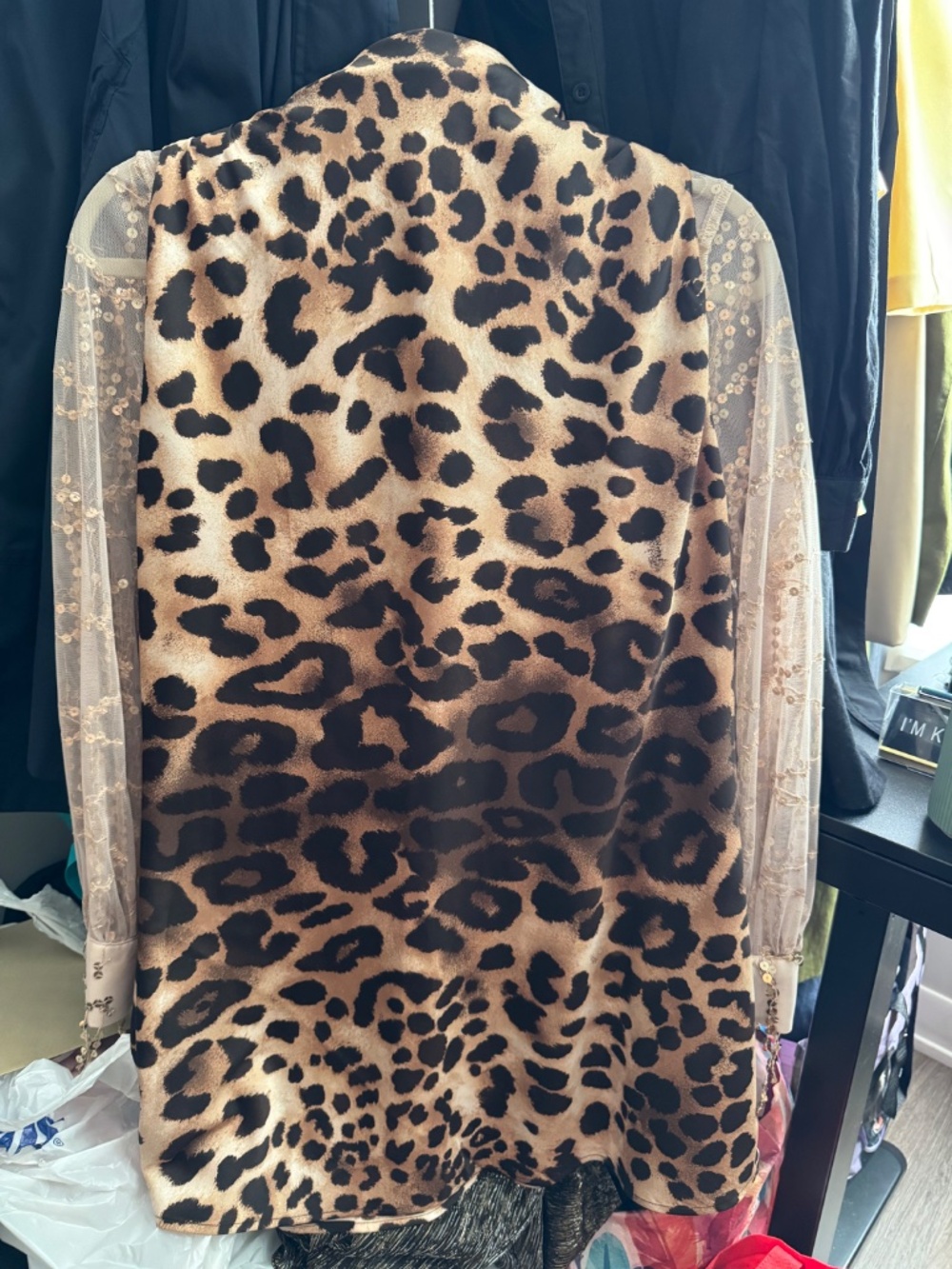 Leopard satin look midi high waisted skirt - Picture 5 of 6